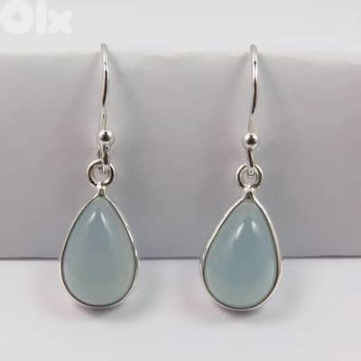 925 Sterling Silver Earings with Natural Chalcedony Gemstone