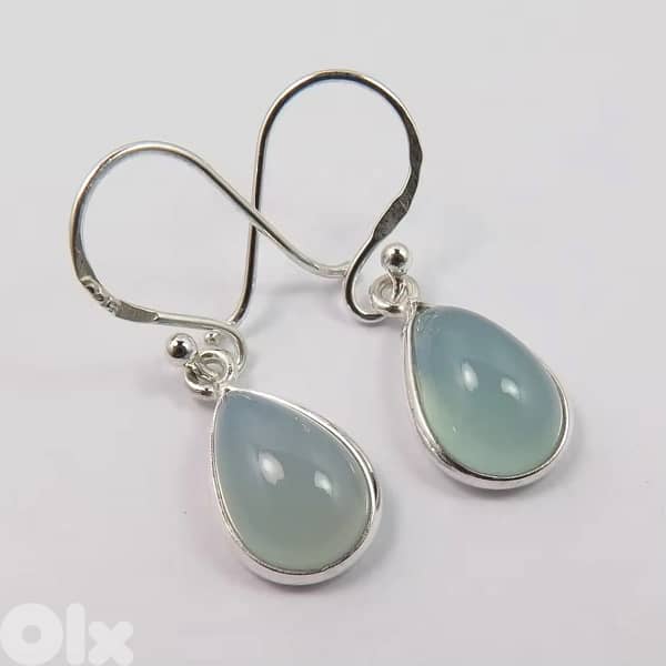 925 Sterling Silver Earings with Natural Chalcedony Gemstone 1