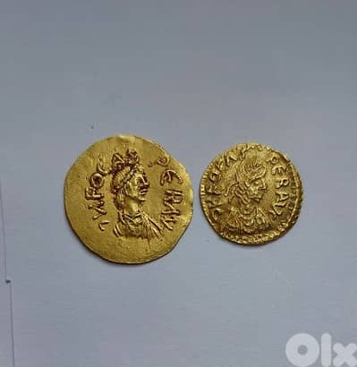 Set of Two Eastern Roman Gold Tremissis Emperor Focus 601 AD