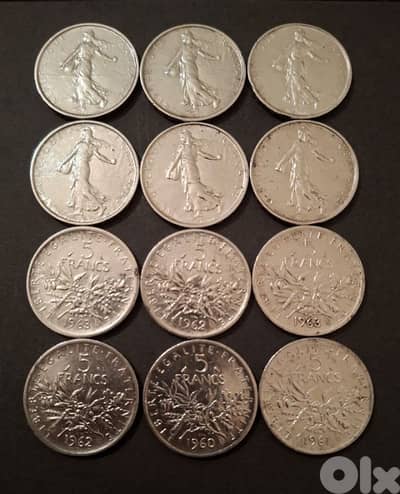 هذه عملة فضية فرنسية من فئة 5 فرنكات، تحمل اسم "الزارعة"،عام 1961-1963