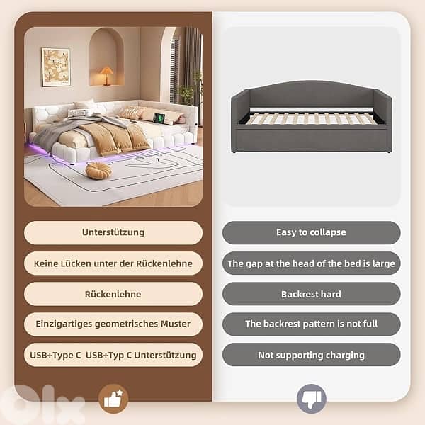 Adult sofa bed 140×200 cm, with LED 3