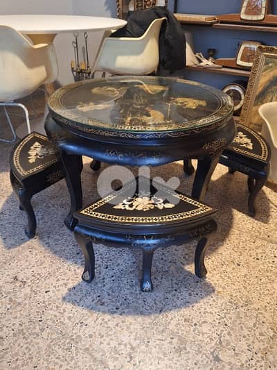 set of 5 chinese mother of pearl inlaid tables