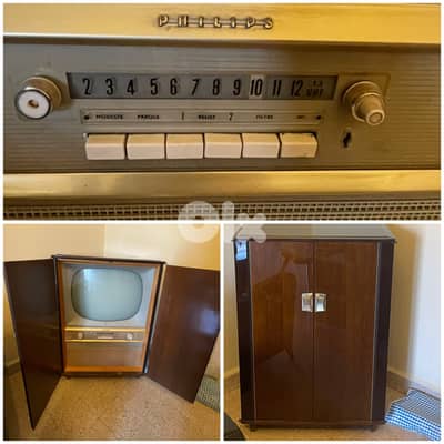 Vintage Philips TV in Wooden Cabinet – 1950s