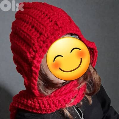 Handmade crochet hooded scarf scoodie red adult chunky