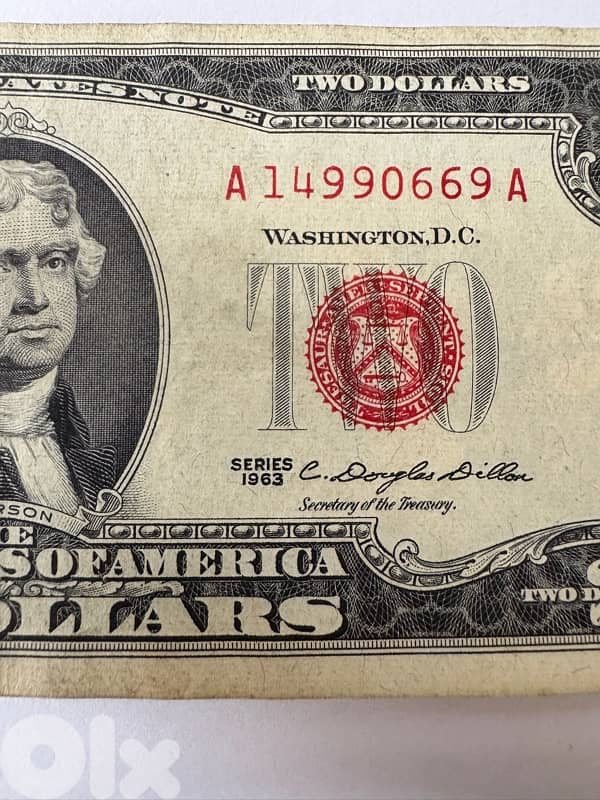 2 US red seal dollar bill from 1963 2