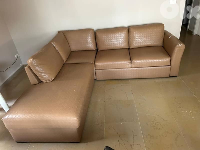 L-Shaped Sofa Bed with Storage – Beige Leather 2