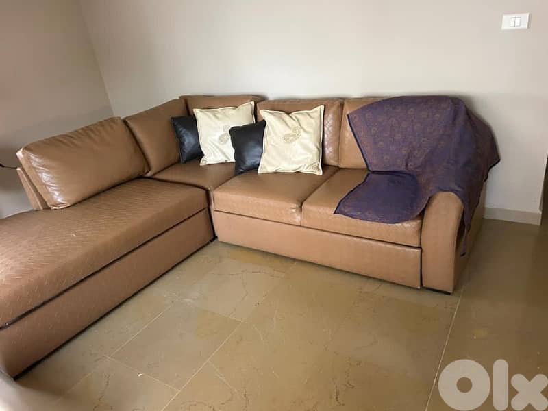 L-Shaped Sofa Bed with Storage – Beige Leather 3