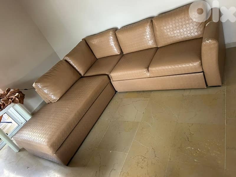 L-Shaped Sofa Bed with Storage – Beige Leather 4