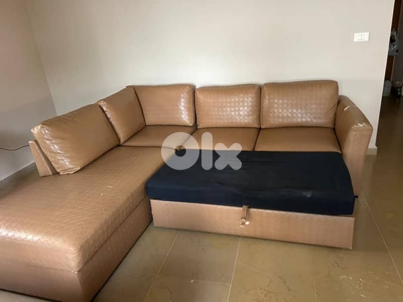 L-Shaped Sofa Bed with Storage – Beige Leather 5