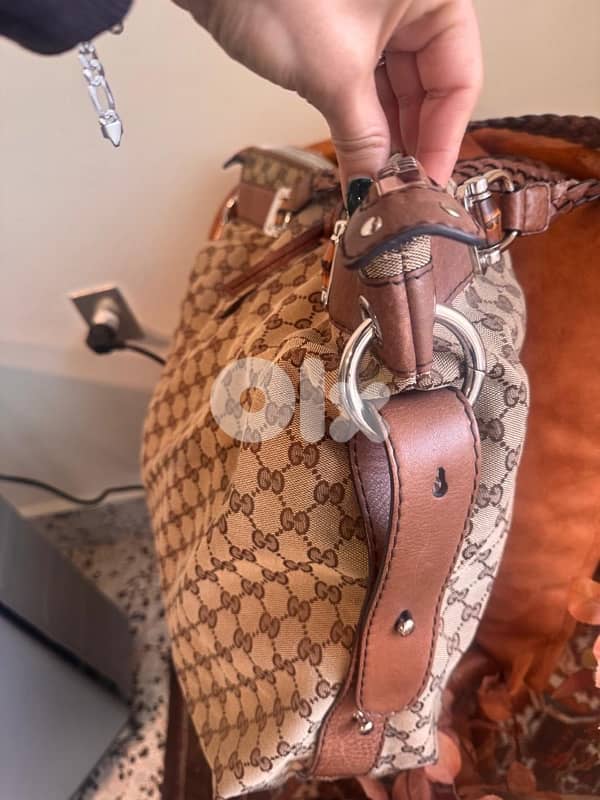 Authentic Gucci Large GG Canvas Bamboo Bar Tote Bag 3