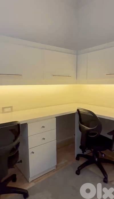 Complete Office Set - Desk with Double Drawers 3 Shelves & Chairs