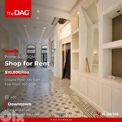 Prime 400 SQM Shop for Rent in Downtown محل للايجار