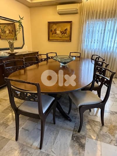 Classic Wooden Dining Room Set – Table, 10 Chairs, Sideboard
