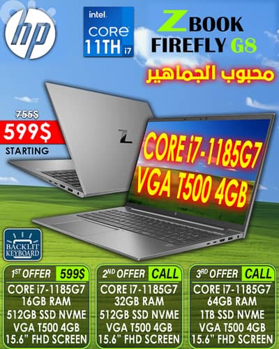 HP ZBOOK FIREFLY 15 G8 CORE i7- 1185G7 VGA T500 4GB 15.6” FHD SCREEN