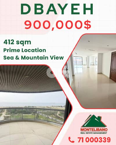 Prime Location 412sqm Apartment For Sale in Dbayeh(ضبية)+Open Sea View