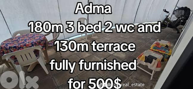 adma 180m and 130m terrace fully furnished 3 bed 2 wc for 500$