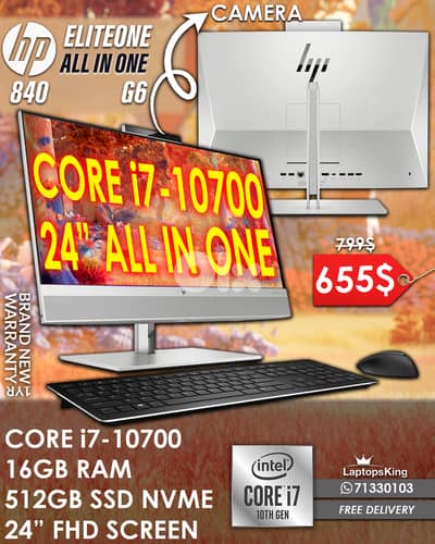HP ELITEONE 840 G6 CORE i7-10700 24” FHD ALL IN ONE DESKTOP COMPUTERS