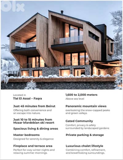 Chalet for sale in Faraya Tilal Al Assal/ Duplex/ Under construction