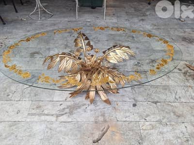 vintage Italian coffee table metal gold leafed