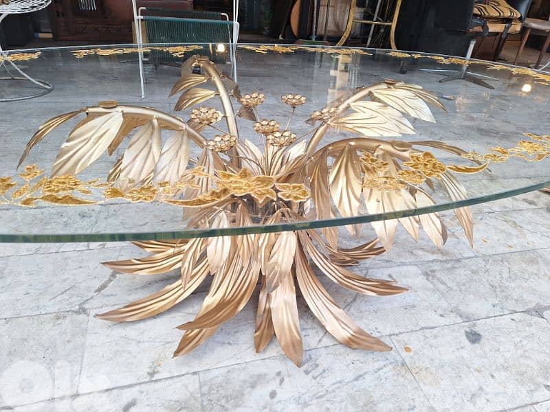 vintage Italian coffee table metal gold leafed 1