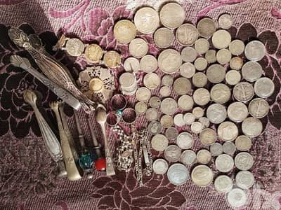 800 غرام فضة مشكلين فيون عملات قديمه وقطع قديمة