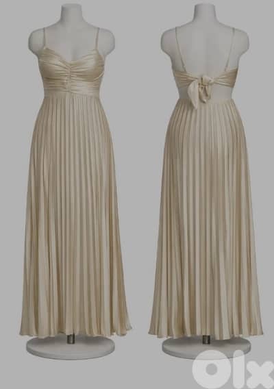 Elegant Champagne Pleated Evening Dress, Size (M/L)