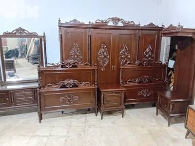 اوضة نوم تختين قديمة خشب زان