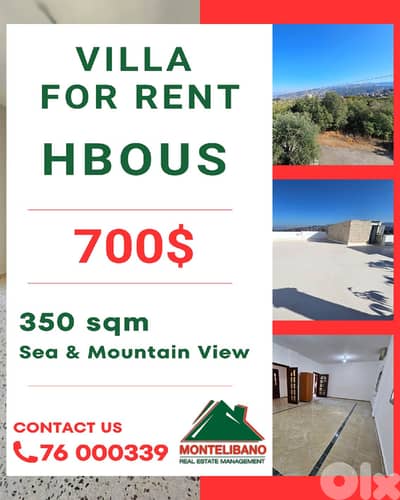 350 sqm Villa For Rent in Hbous with Mountain & Sea View
