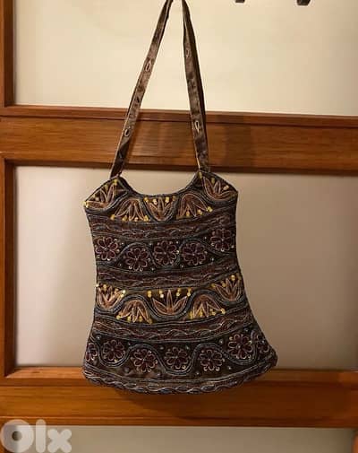 Brown beaded evening purse