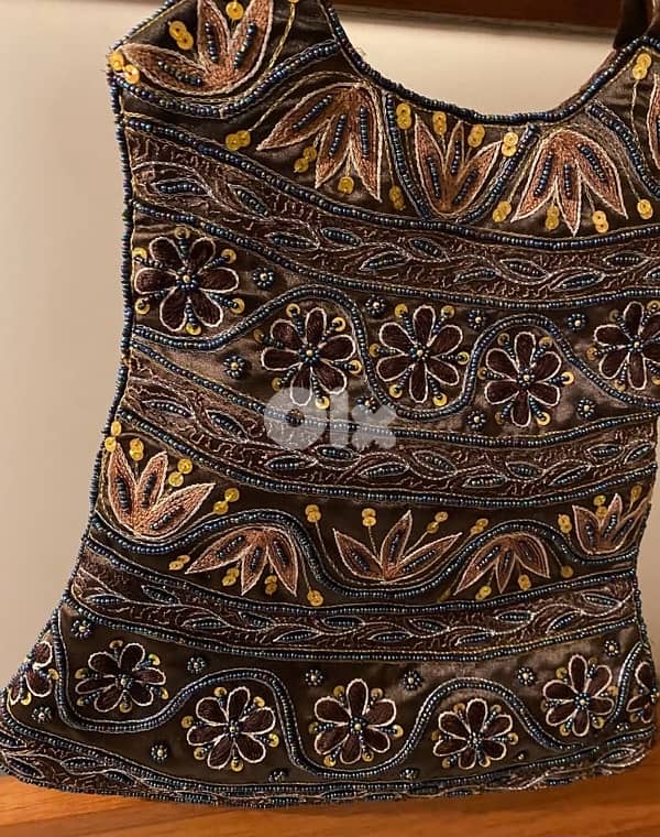 Brown beaded evening purse 2