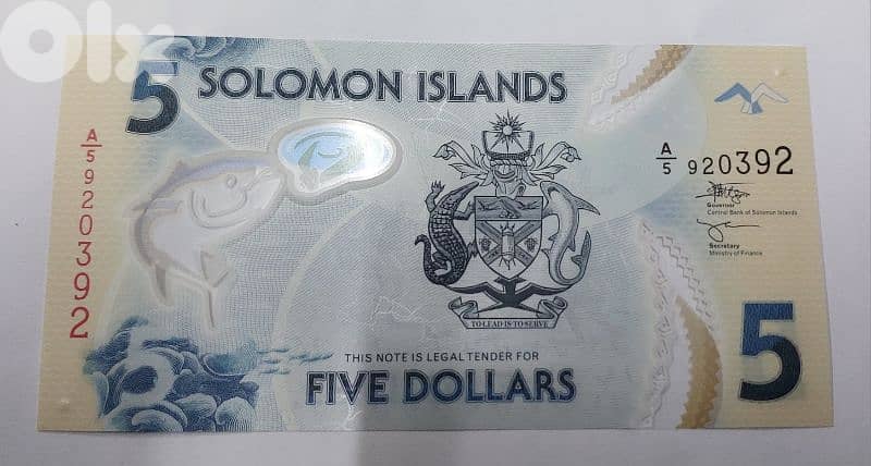 Solomon Islands Uncirculated Polymer Banknote Five Dollars 1