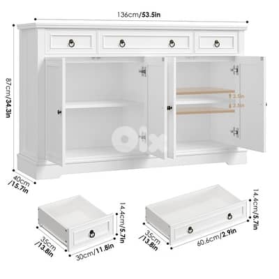 Homfa Buffet Cabinet with Drawers, 53.5”W Sideboard Storage