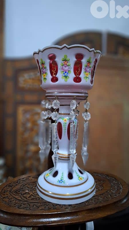 Rare 19th-Century Bohemian Ruby-Overlay Mantle Lustre 1