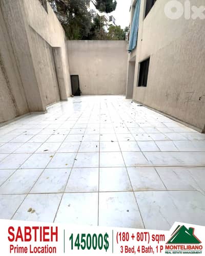 Prime Location 180sqm Apartment For Sale in Sabtieh with 80sqm Terrace
