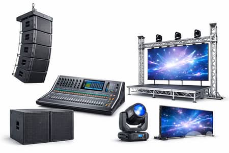 proffesionel stage equipments speakers/lightings/coneffti/co2/screen