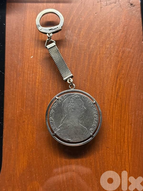 Rare Antique Silver Coin Keychain – Maria Theresa Thaler 1