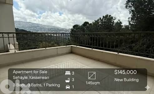 Apartment for sale in Sehayle, Kesserwan   شقة للبيع في منطقة سهيلة
