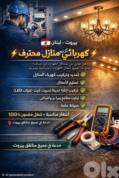 كهربائي منازل محترف – بيروت  تصليح جميع مشاكل الكهرباء  كهرباء منازل