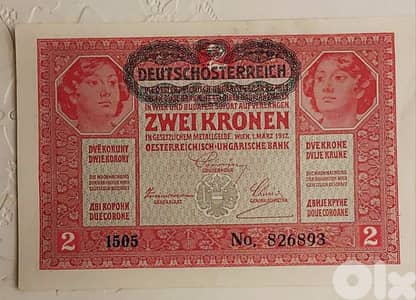 Austria 1919 2 Kronen vintage old banknote Pick-50 XF