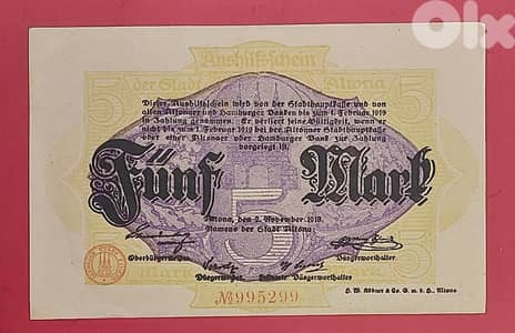 Germany Altona 5 Mark WWI 1918 Rare VF banknote