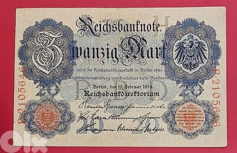 Germany 1914 WWI  20 Mark VF Pick-46b
