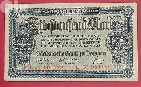 Germany state Saxony 5000 Mark 1923 emergency banknote VF