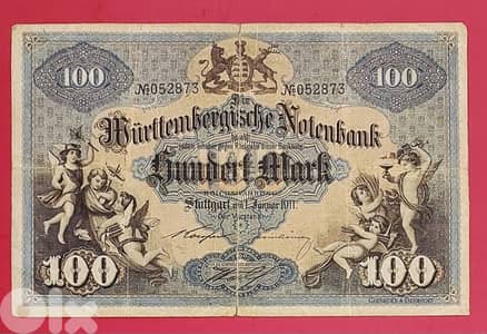 Germany state Wuerttemberg 100 Mark 1911 Rare banknote