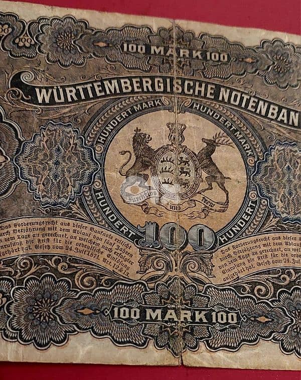 Germany state Wuerttemberg 100 Mark 1911 Rare banknote 1