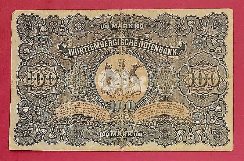 Germany state Wuerttemberg 100 Mark 1911 Rare banknote 2
