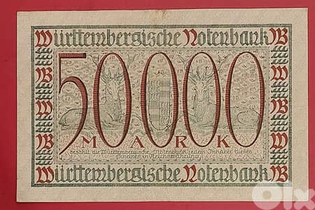 Germany state Wuerttemberg 50000  Mark 1923 VF banknote