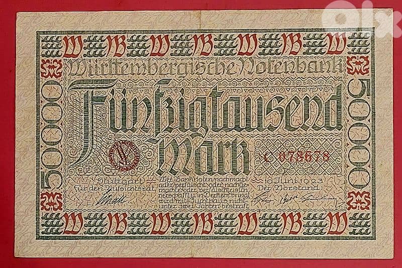 Germany state Wuerttemberg 50000  Mark 1923 VF banknote 1