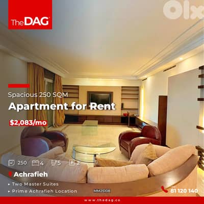 Spacious 250 SQM Apartment for Rent in Achrafieh شقة للإيجار