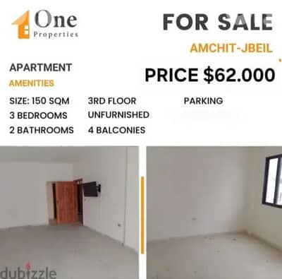 APARTMENT for SALE, in AMCHIT/JBEIL, WITH AN OPEN SEA VIEW
