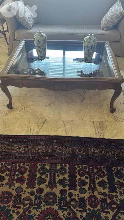 wood with glass table